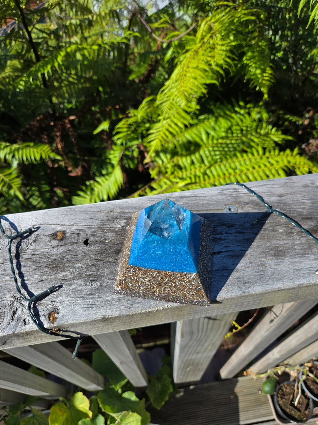 Blue Orgonite Pyramid with Clear Quartz | Handmade Energy & EMF Protection Piece