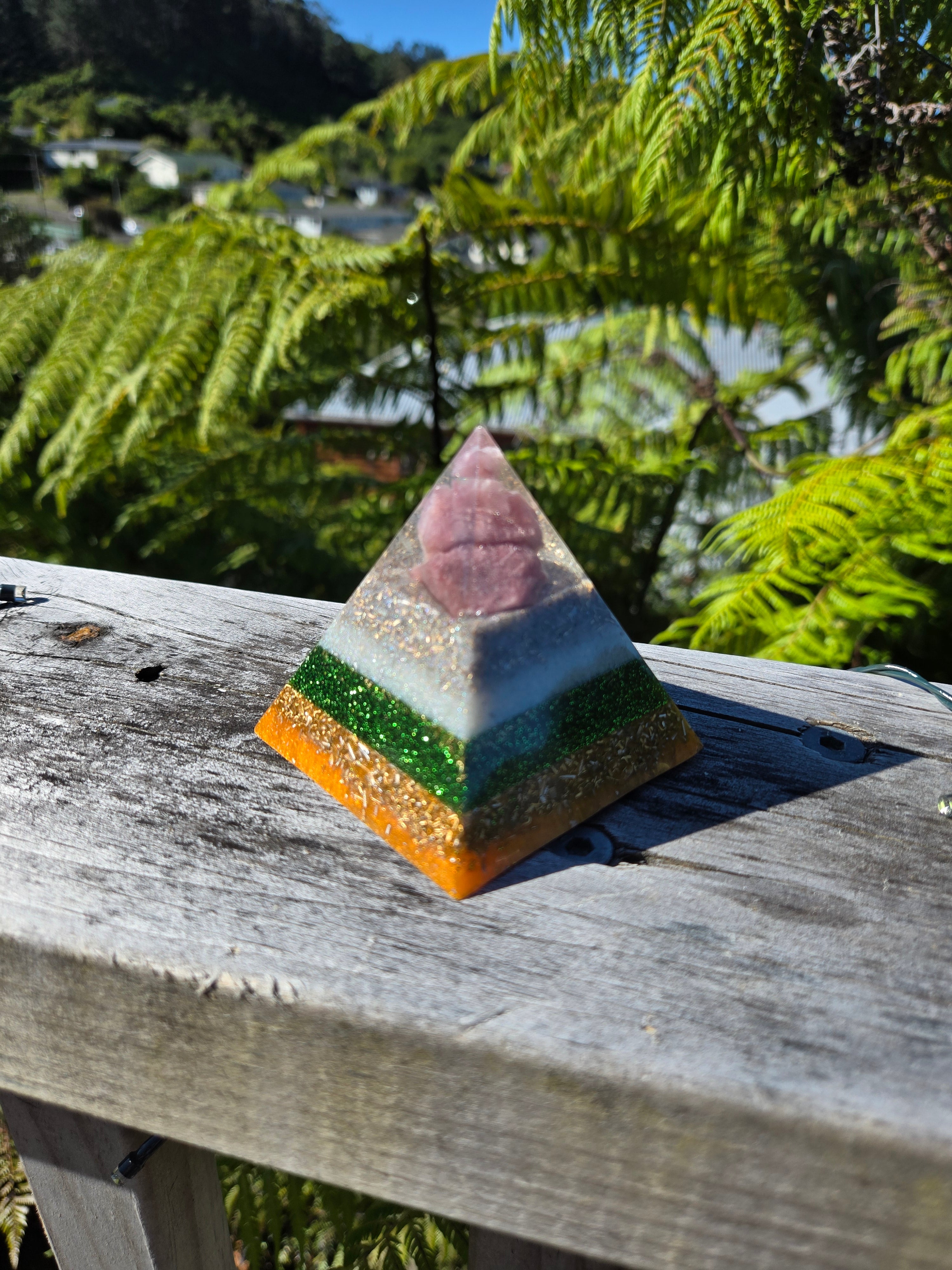 Strawberry Quartz Orgonite Pyramid | Handmade Energy & EMF Harmonising Crystal