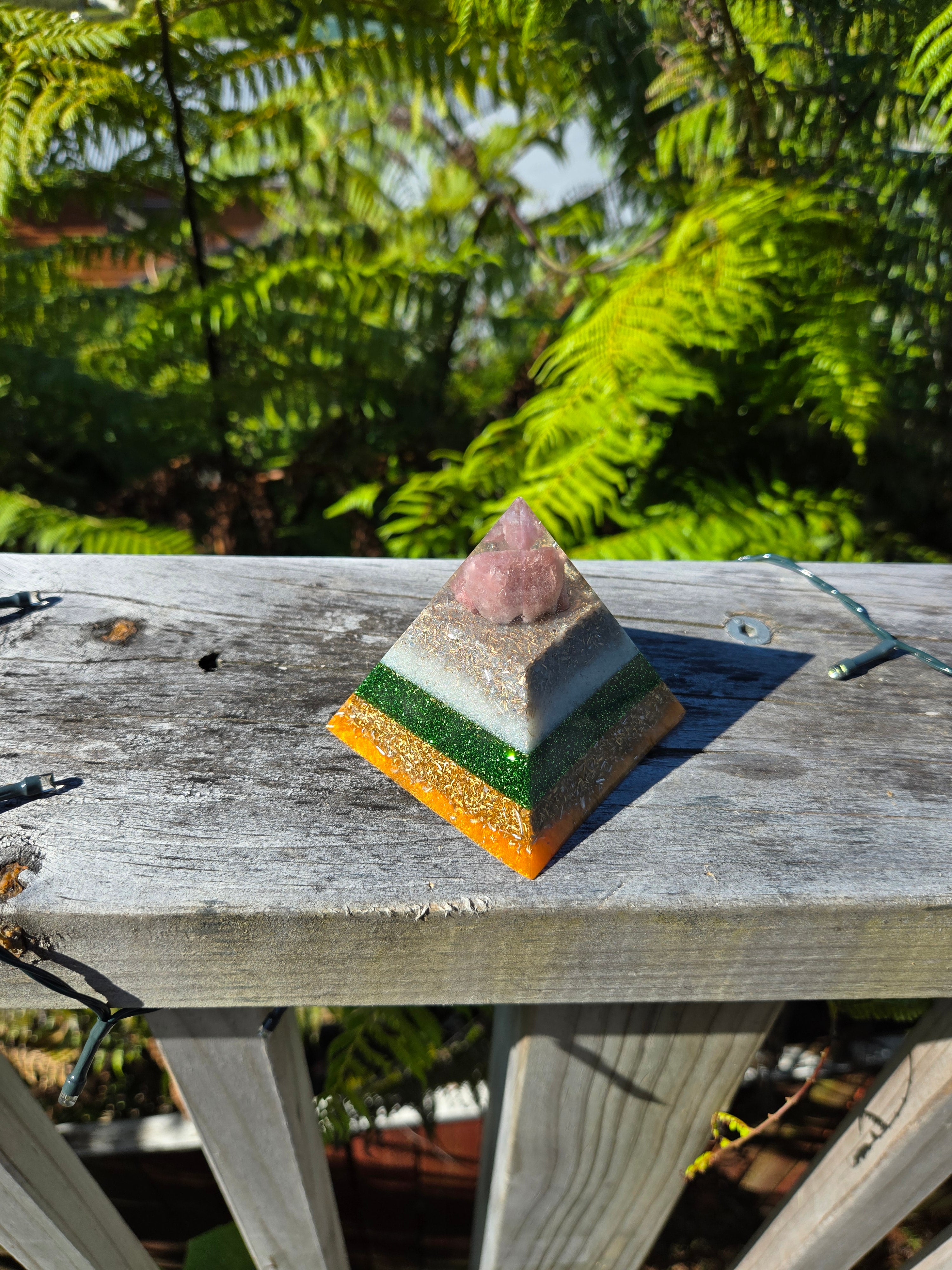 Strawberry Quartz Orgonite Pyramid | Handmade Energy & EMF Harmonising Crystal