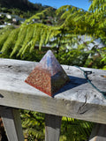Red Glitter Orgonite Pyramid with Multi-Crystals | Handmade Energy & EMF Harmoniser