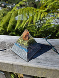 Blue & Silver Orgonite Pyramid with Desert Rose & Serpentine | Handmade Energy Harmoniser