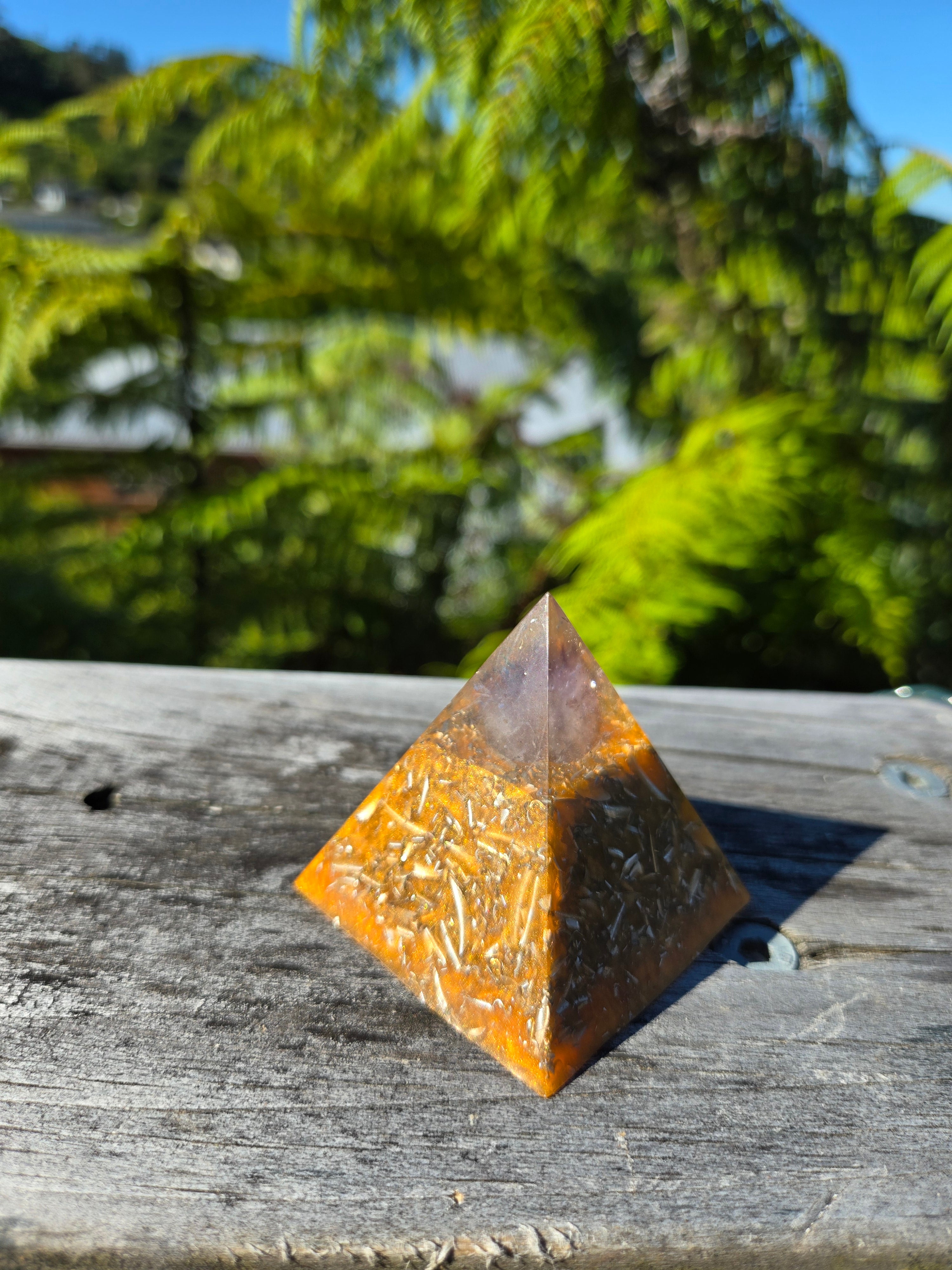 Orange Amethyst Orgonite Pyramid | Handmade Energy & EMF Harmoniser