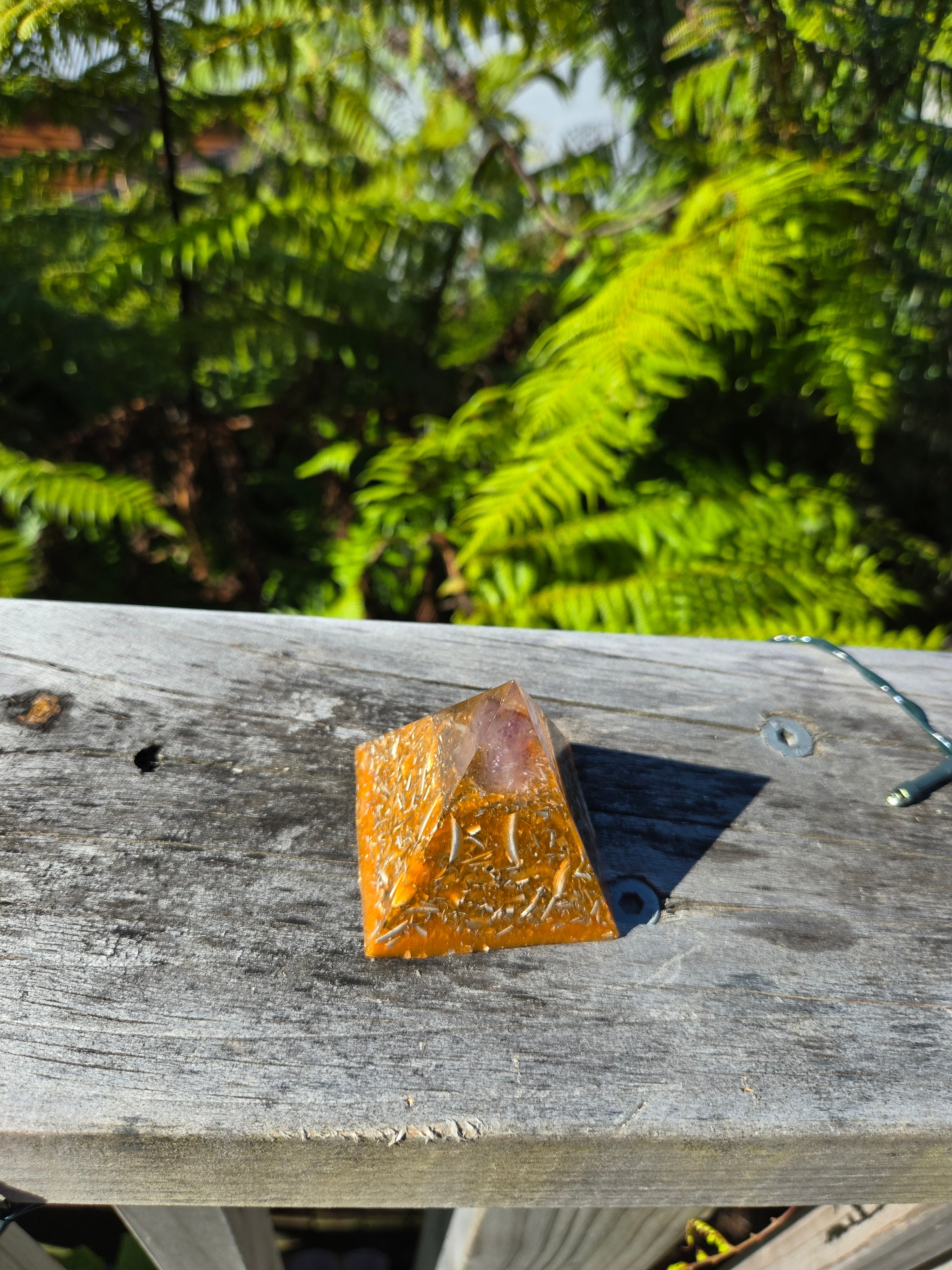 Orange Amethyst Orgonite Pyramid | Handmade Energy & EMF Harmoniser