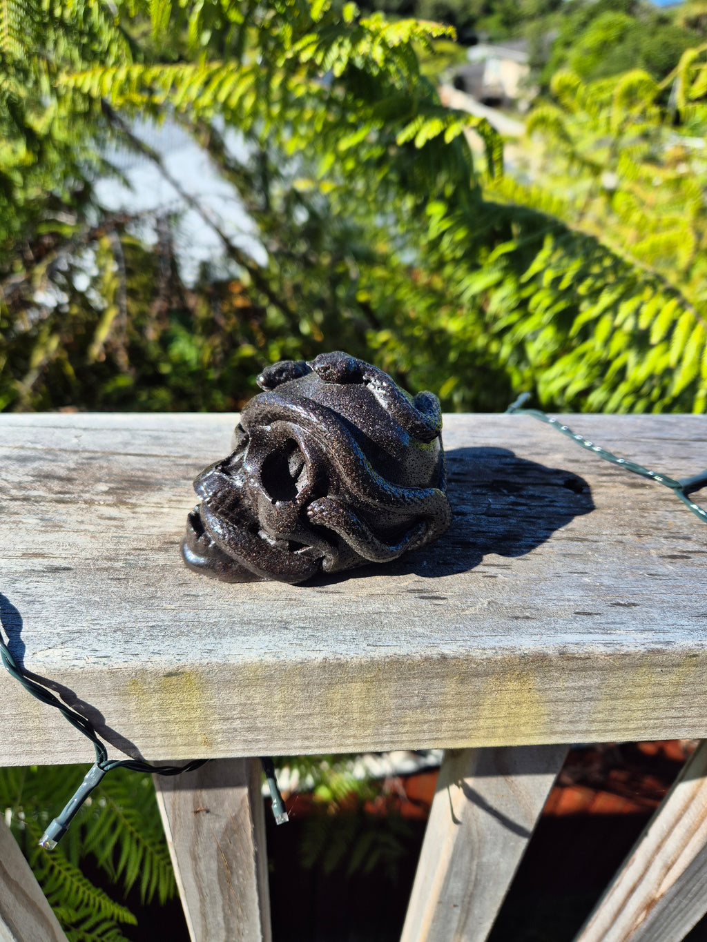 Black Orgonite Skull with Snake | Handmade Crystal Energy Sculpture