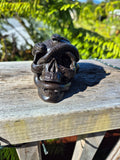 Black Orgonite Skull with Snake | Handmade Crystal Energy Sculpture