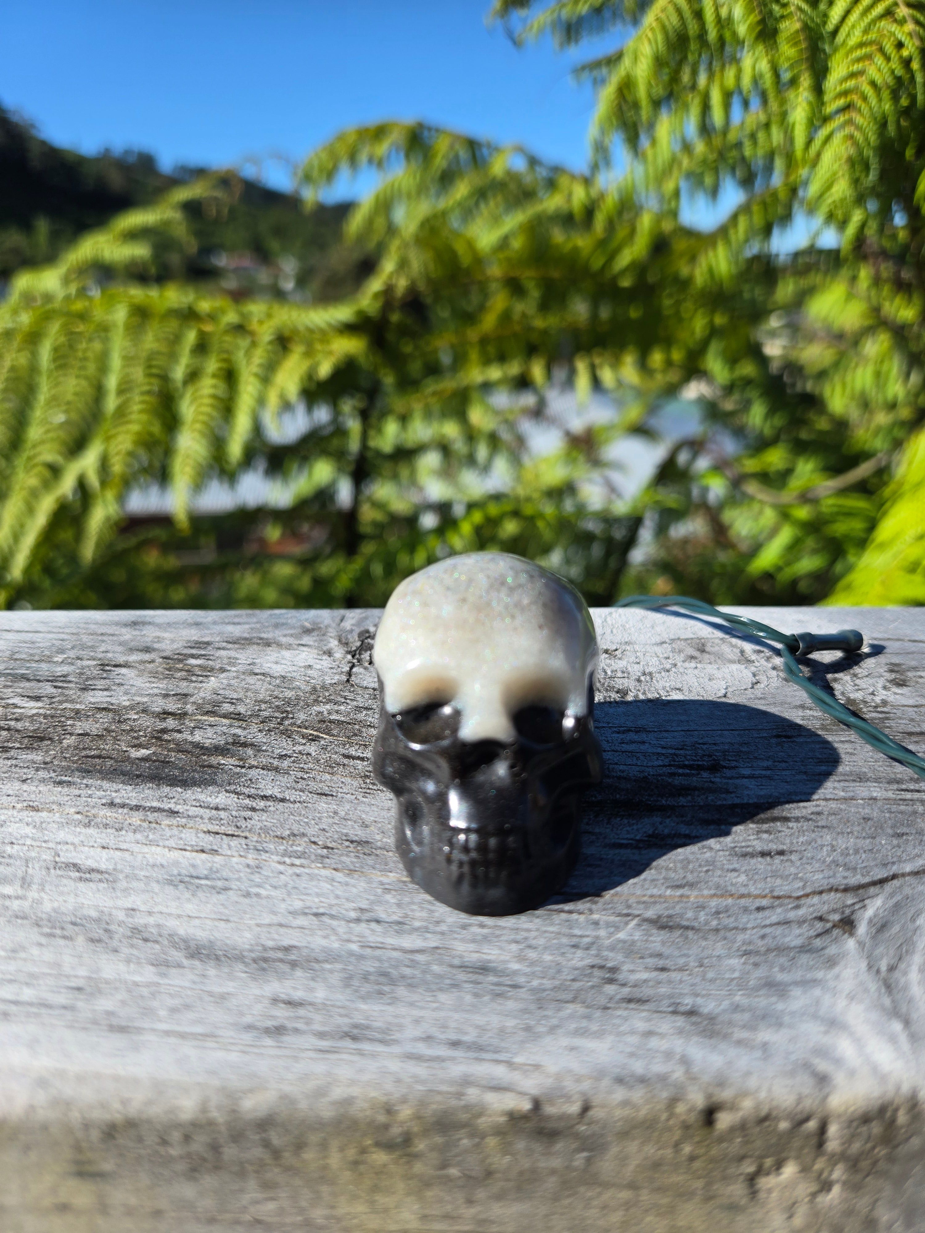 Mini Black & White Orgonite Skull | Handmade Crystal Energy Sculpture