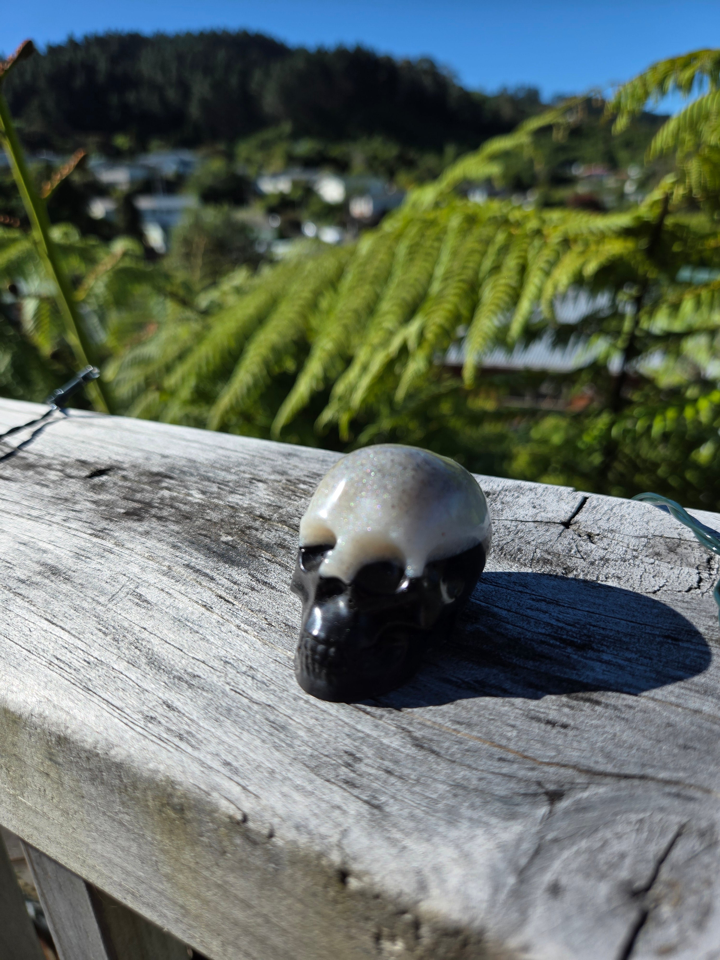 Mini Black & White Orgonite Skull | Handmade Crystal Energy Sculpture