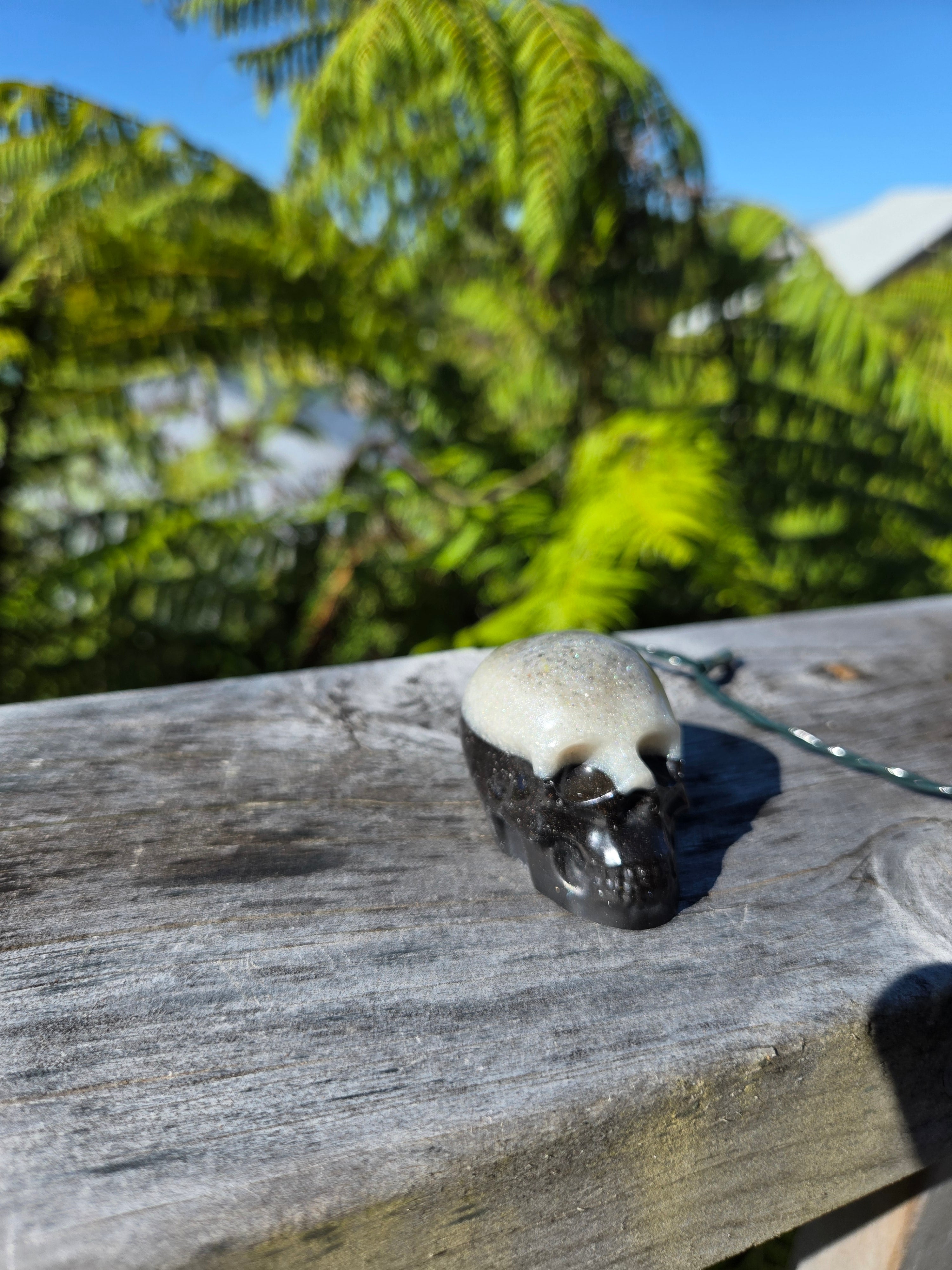 Mini Black & White Orgonite Skull | Handmade Crystal Energy Sculpture