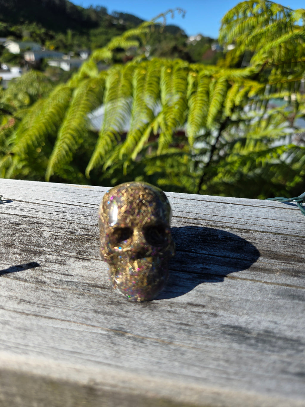 Blue & Purple Glitter Orgonite Mini Skull | Handmade Crystal Energy Piece