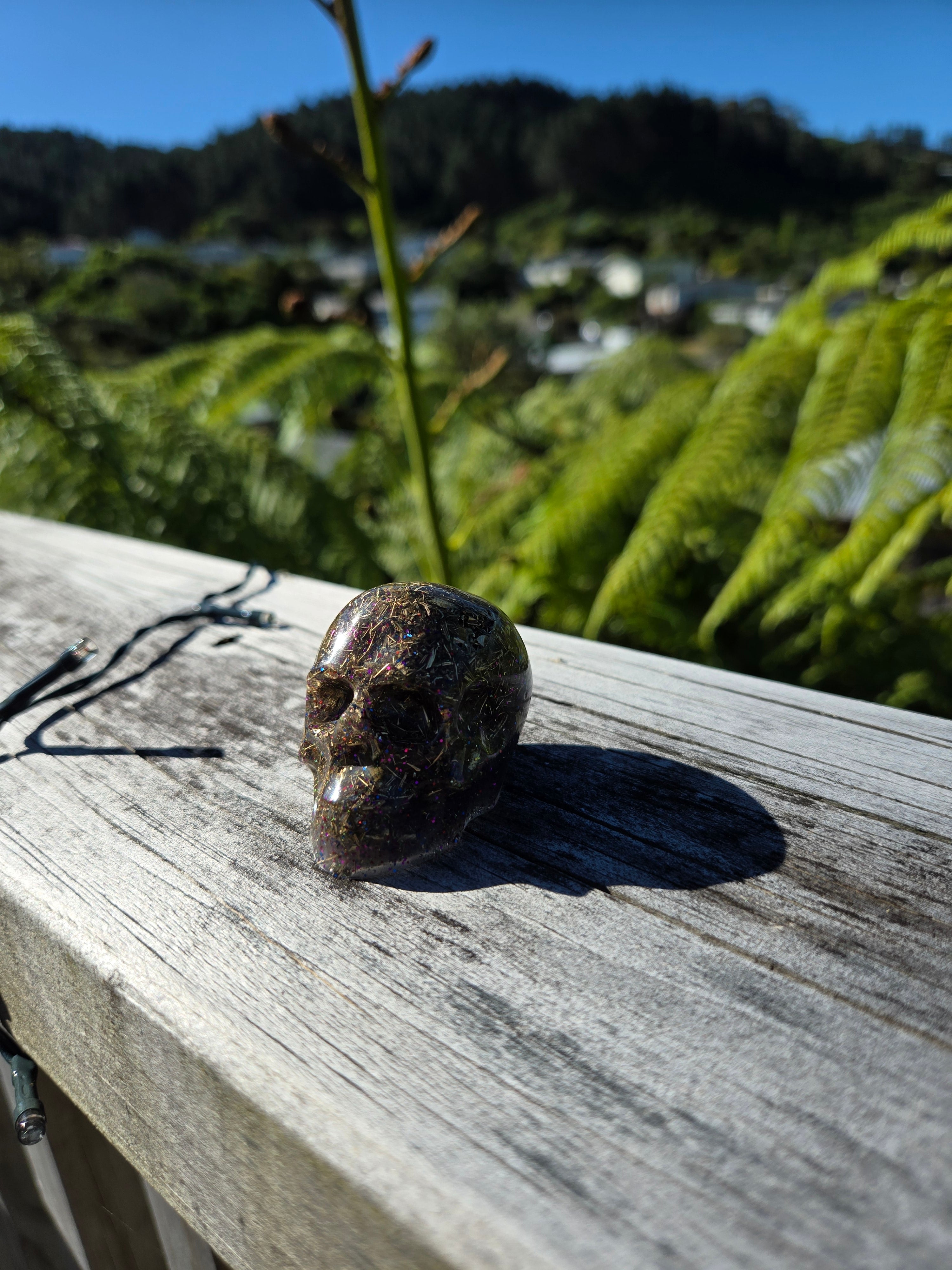 Blue & Purple Glitter Orgonite Mini Skull | Handmade Crystal Energy Piece