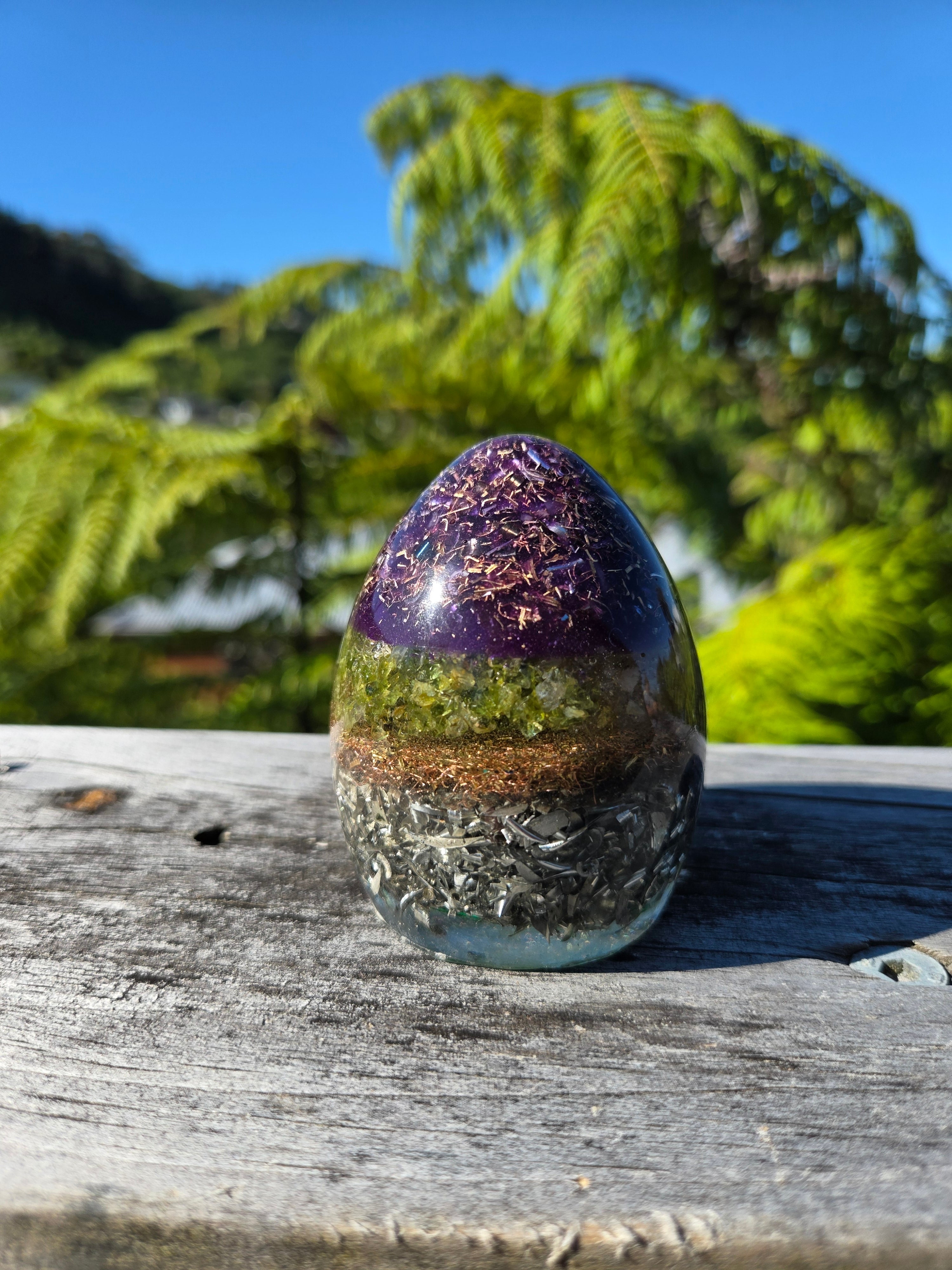 Purple Orgonite Egg with Peridot & Citrine | Handmade Yin Yang Energy Piece