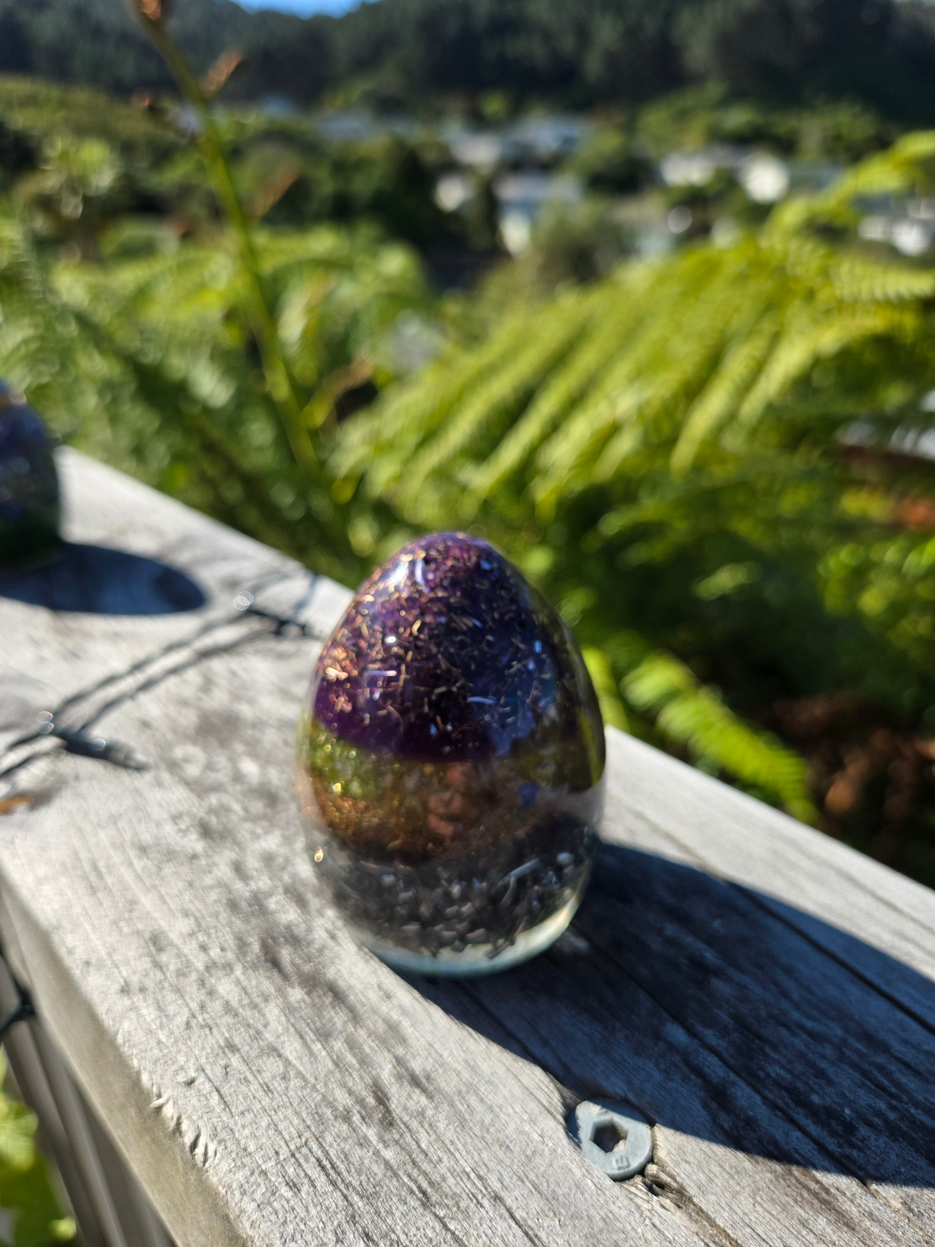Purple Orgonite Egg with Peridot & Citrine | Handmade Yin Yang Energy Piece
