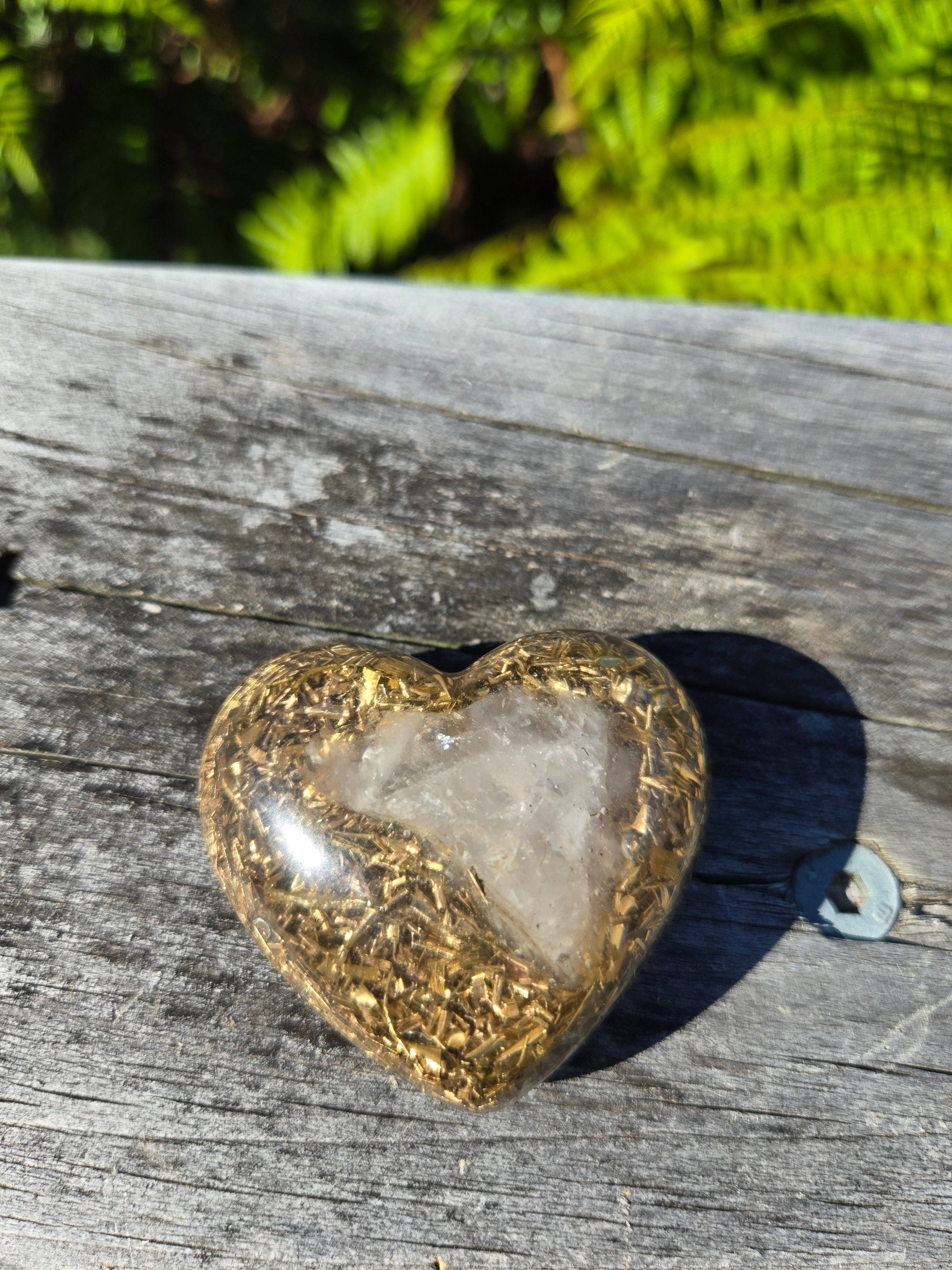 Clear Rose Quartz Orgonite Heart | Handmade Crystal Energy Piece