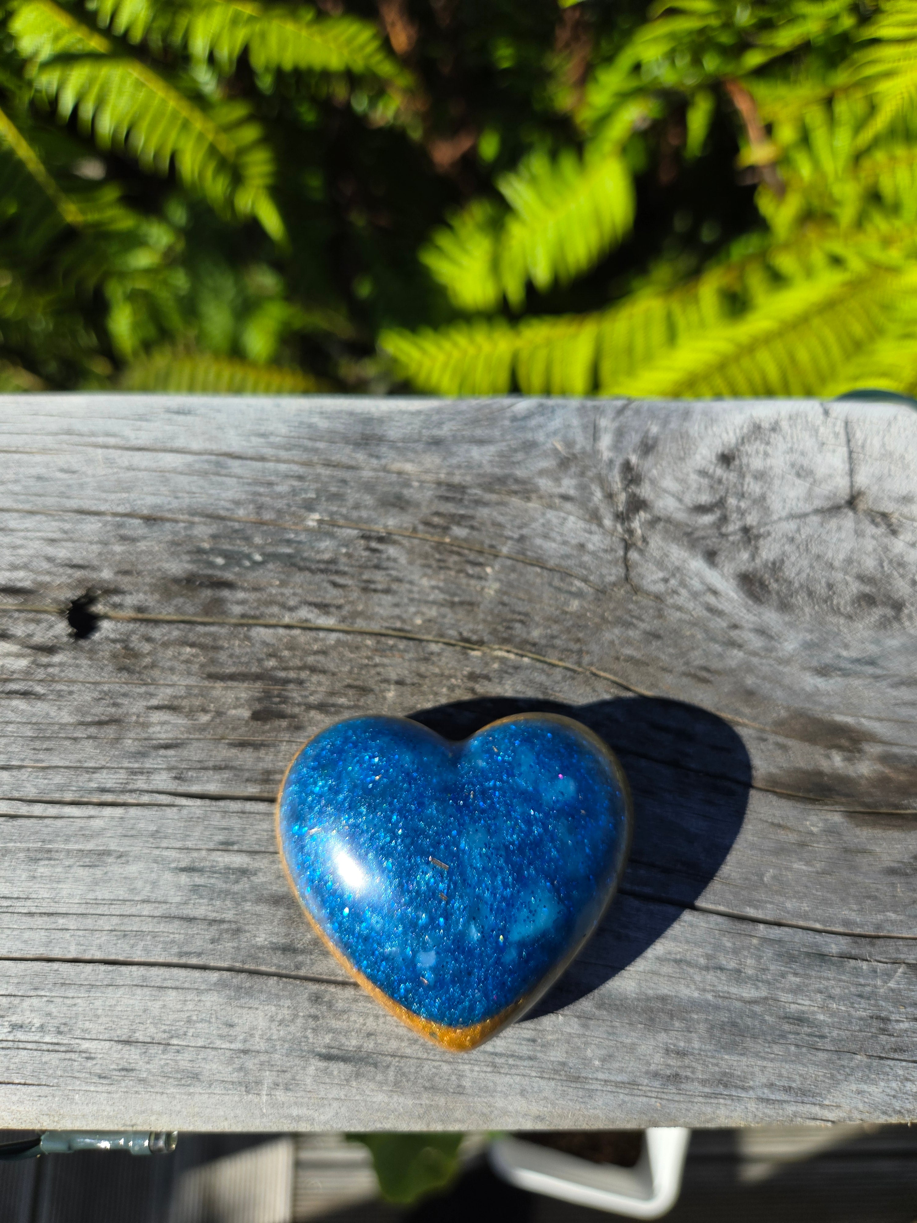Blue & Gold Orgonite Heart with Rose Quartz | Handmade Crystal Energy Decor