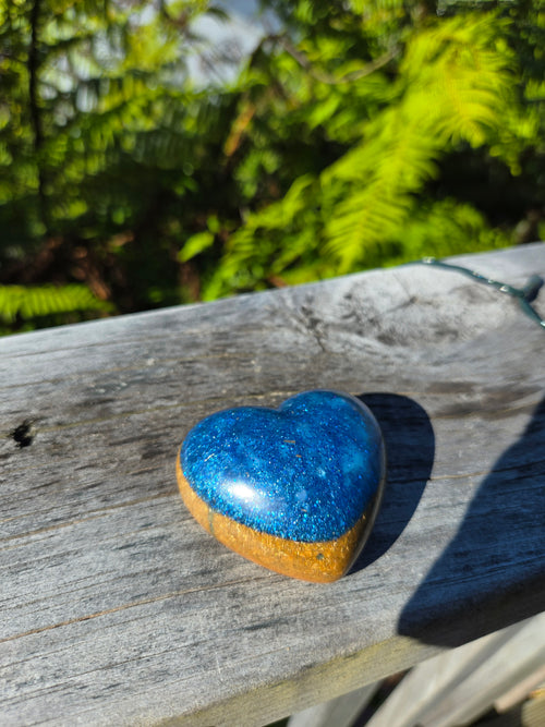 Blue & Gold Orgonite Heart with Rose Quartz | Handmade Crystal Energy Decor