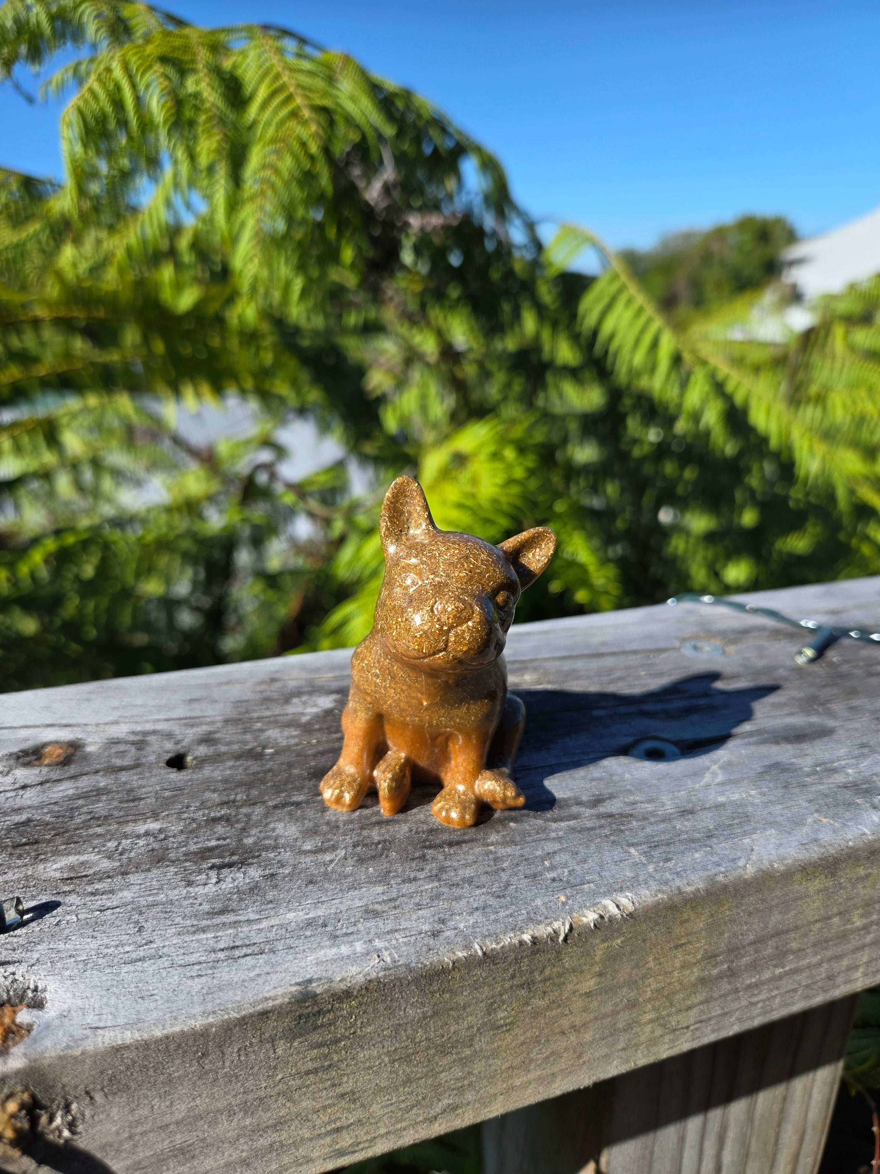 Gold Resin Orgonite Dog | Handmade Crystal Energy