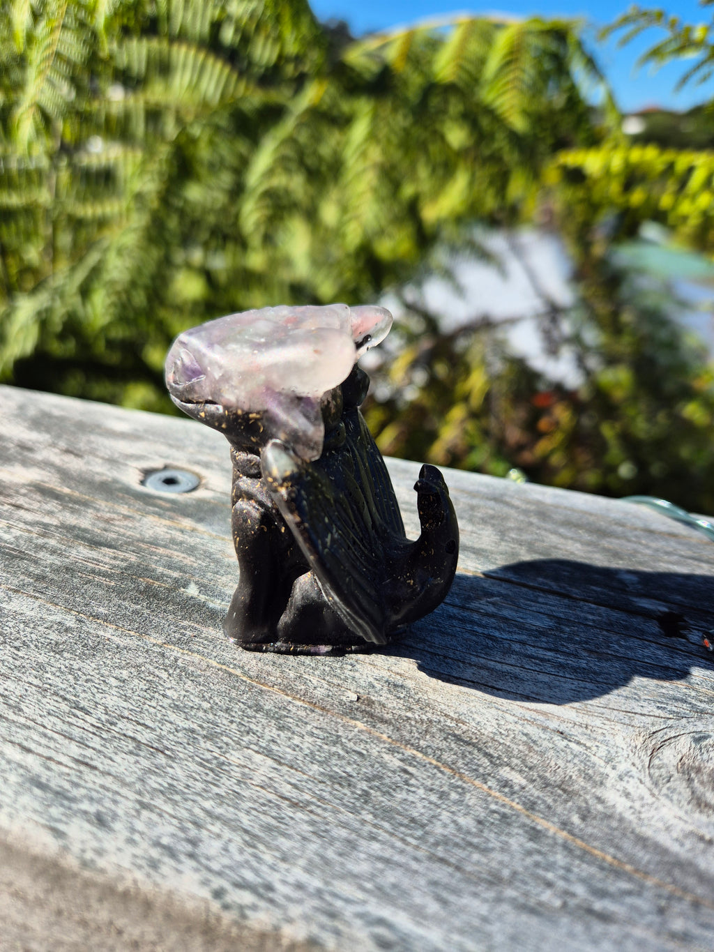 Black & Clear Orgonite Dragon | Handmade Crystal Energy Figurine
