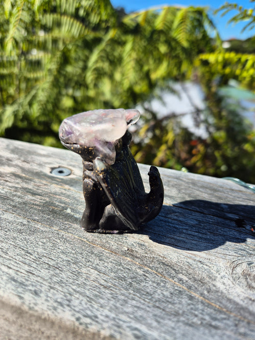 Black & Clear Orgonite Dragon | Handmade Crystal Energy Figurine