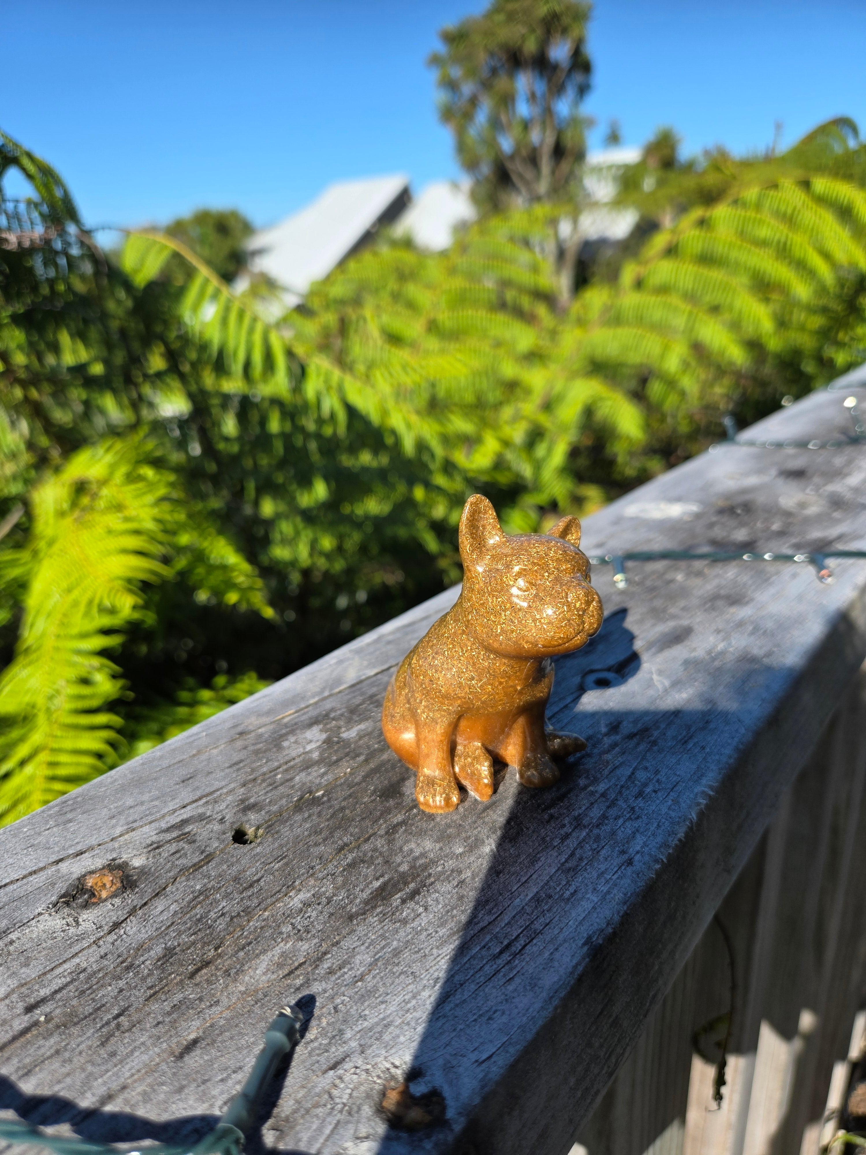 Gold Resin Orgonite Dog | Handmade Crystal Energy