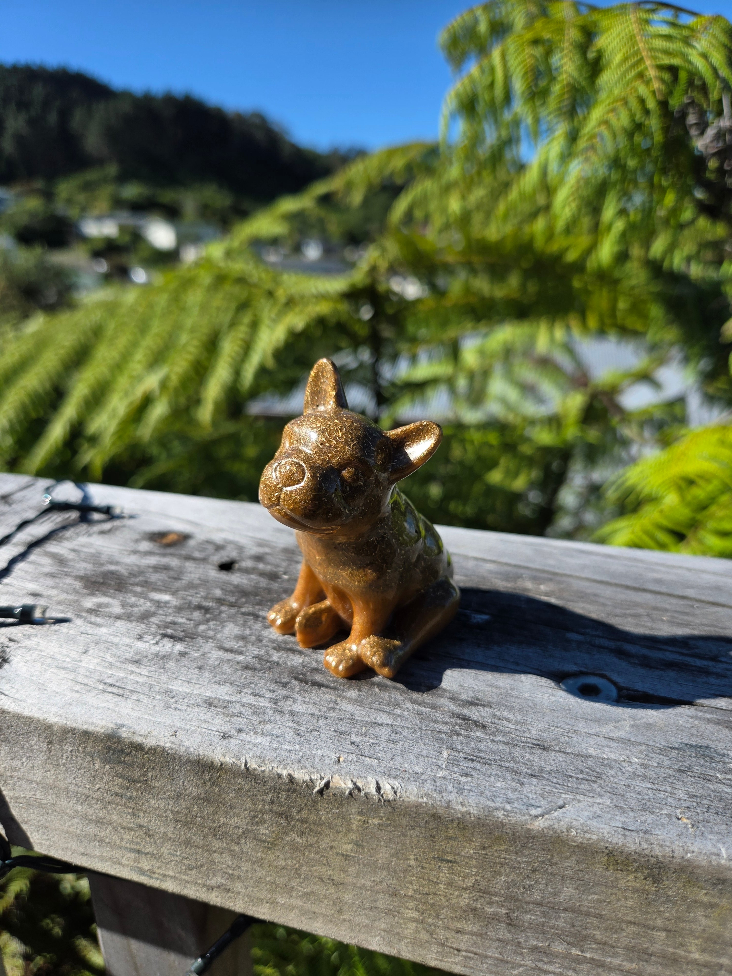 Gold Resin Orgonite Dog | Handmade Crystal Energy